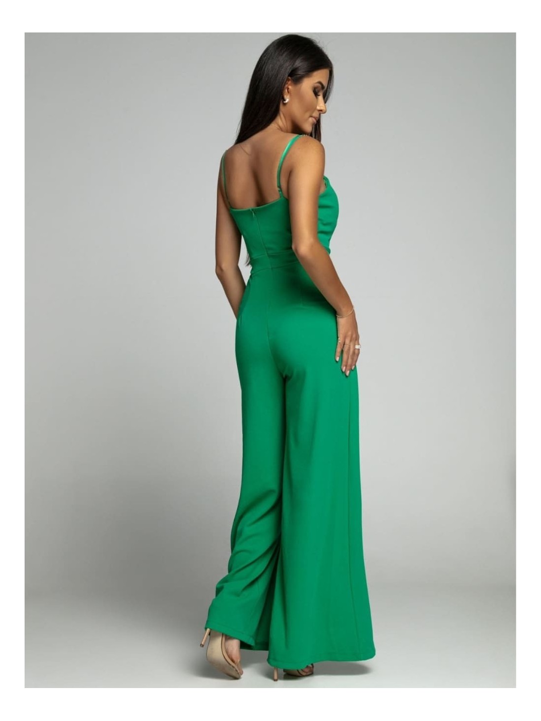 Elegant jumpsuit with straps and slits, green AZRT035